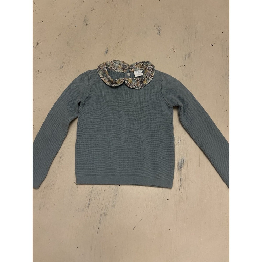 Girls 4T Edgehill Peter‎ Pan Floral Collar Blue Sweater
